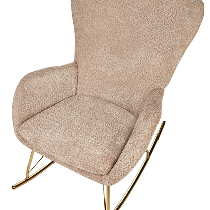 Beige Boucle Rocking Chair With Metal Legs In Retro Style