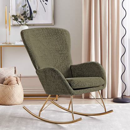 Rocking Chair Dark Green Boucl? with Metal Legs