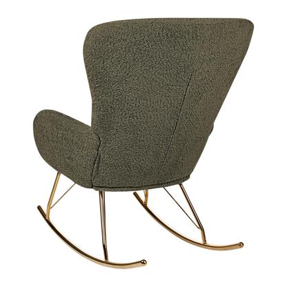 Rocking Chair Dark Green Boucl? with Metal Legs