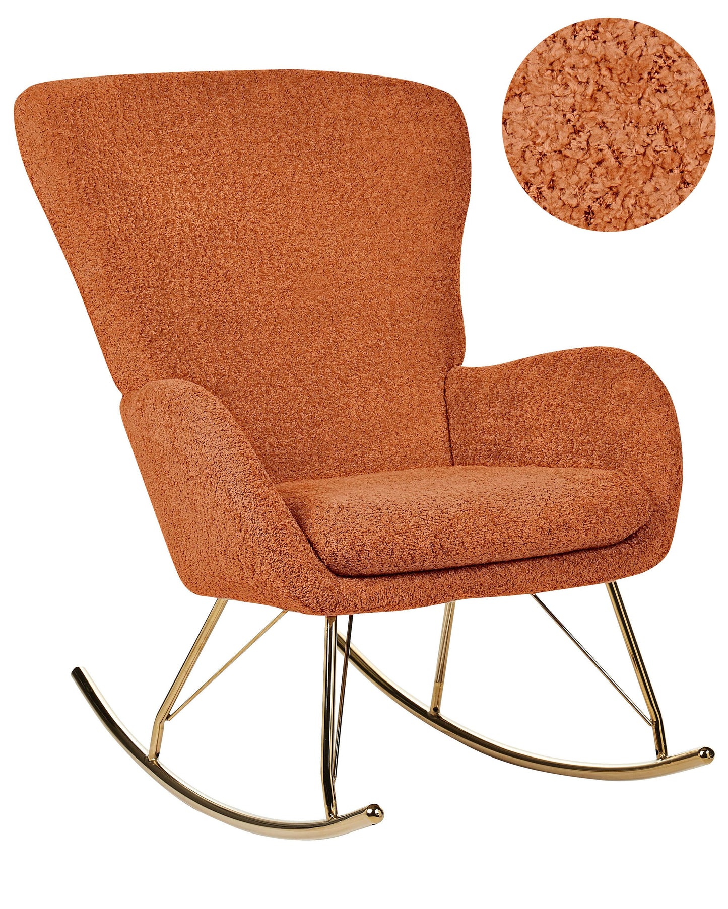Rocking Chair Boucle Orange With Metal Legs