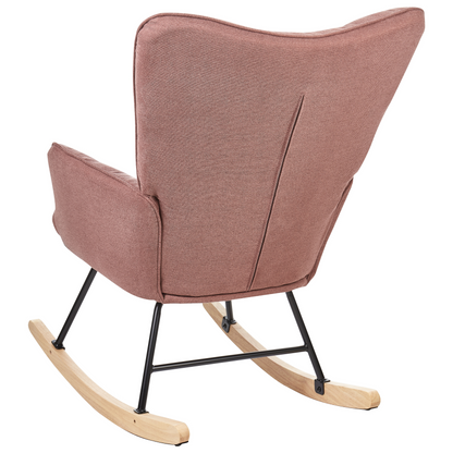 Pink Rocking Chair Biscuit Tufted Fabric Upholstery Wooden Leg Skates