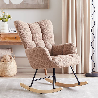Rocking Chair Sand Beige Boucle With Tufted Biscuit Upholstery