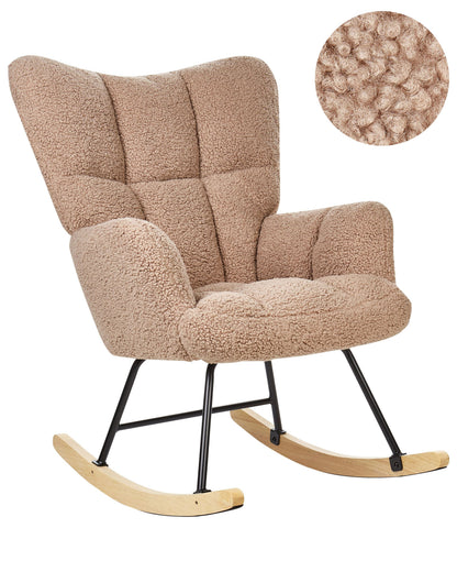 Rocking Chair Sand Beige Boucle With Tufted Biscuit Upholstery