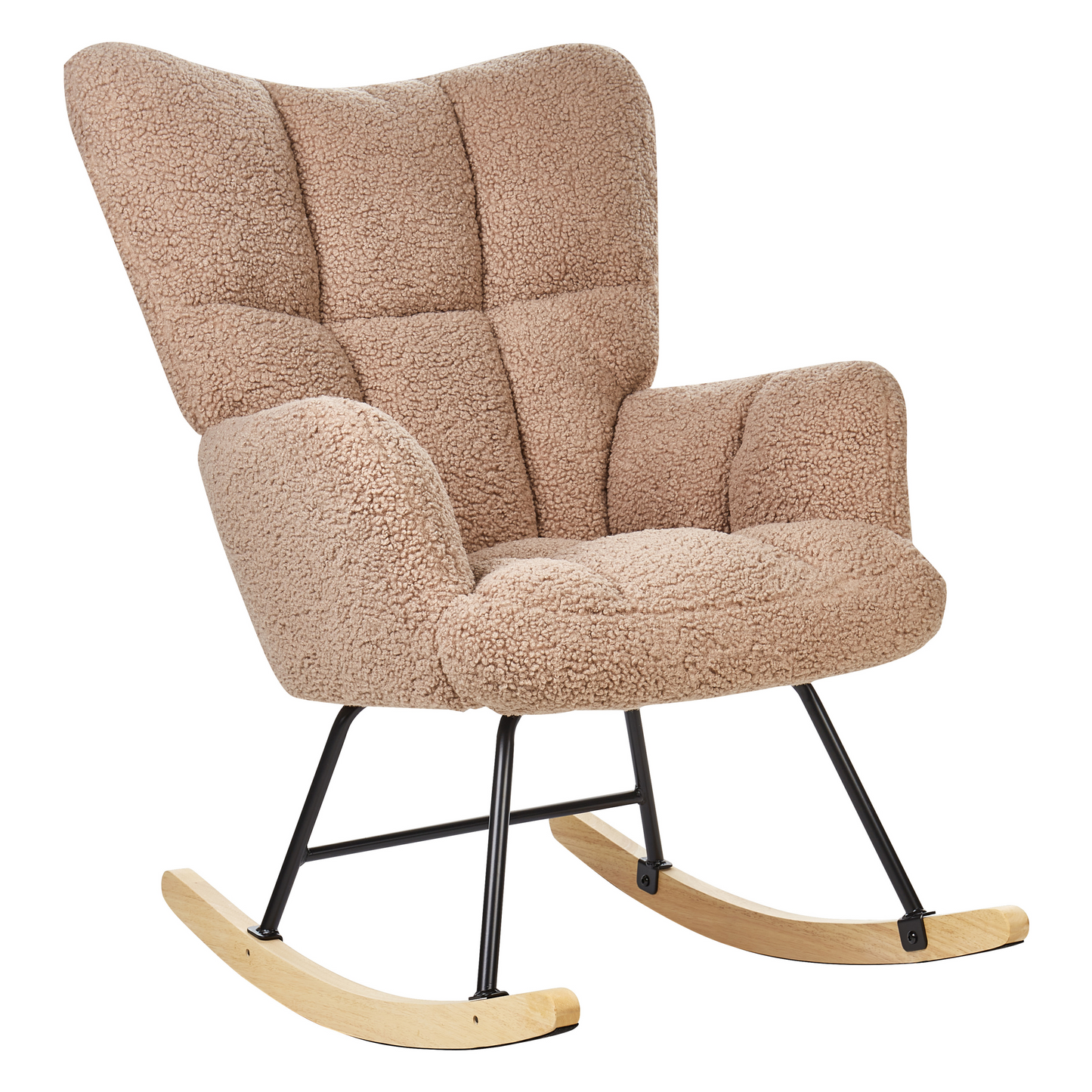Rocking Chair Sand Beige Boucle With Tufted Biscuit Upholstery