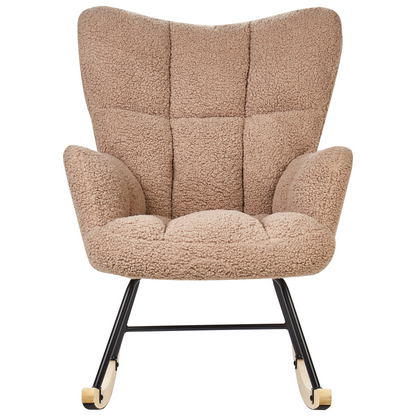 Rocking Chair Sand Beige Boucle With Tufted Biscuit Upholstery