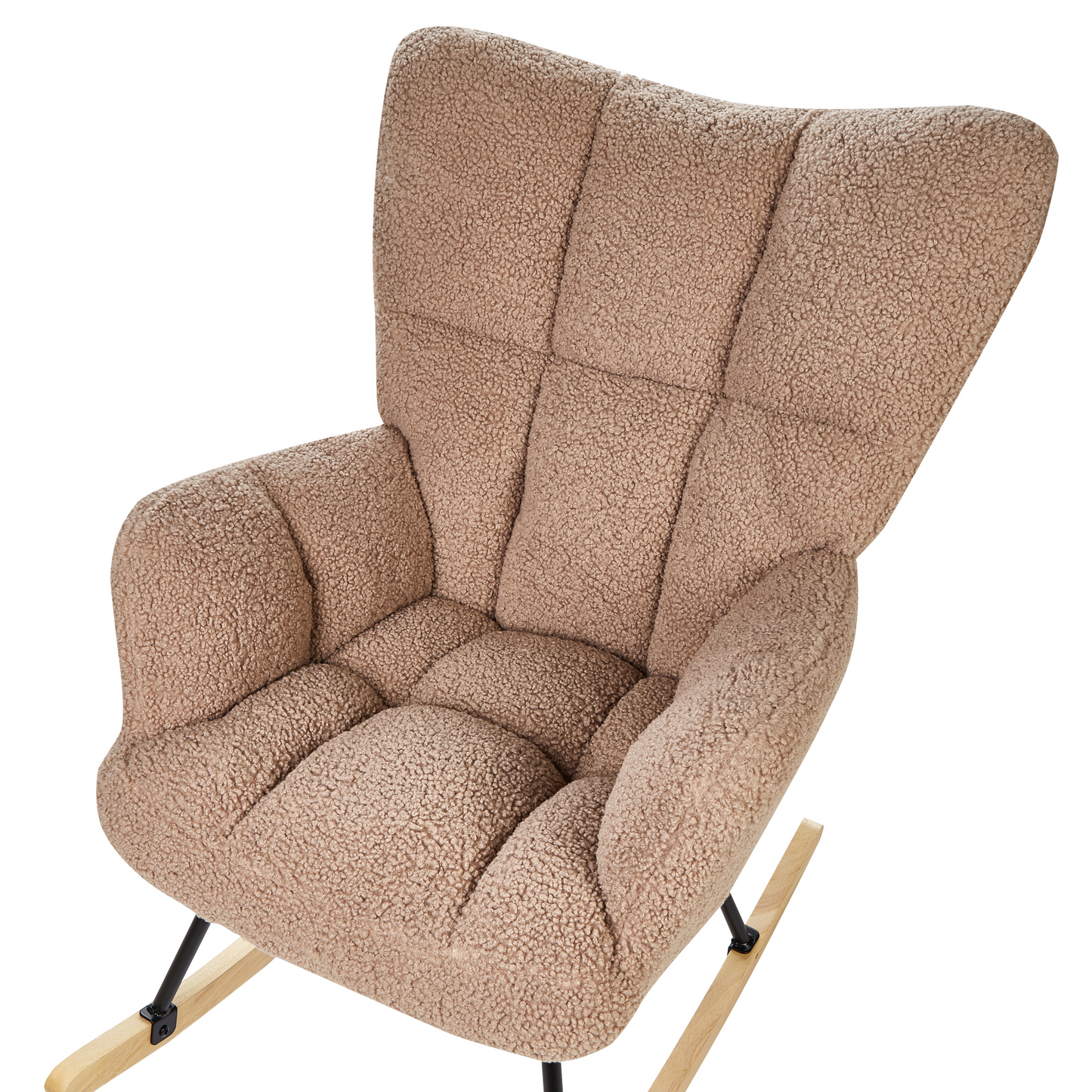 Rocking Chair Sand Beige Boucle With Tufted Biscuit Upholstery