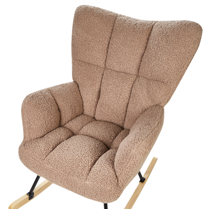 Rocking Chair Sand Beige Boucle With Tufted Biscuit Upholstery