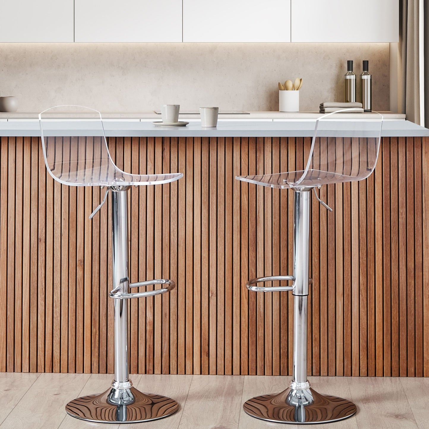Set of 2 Transparent Acrylic Swivel Gas Lift Bar Stools