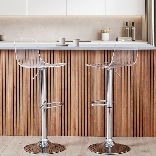 Set of 2 Transparent Acrylic Swivel Gas Lift Bar Stools