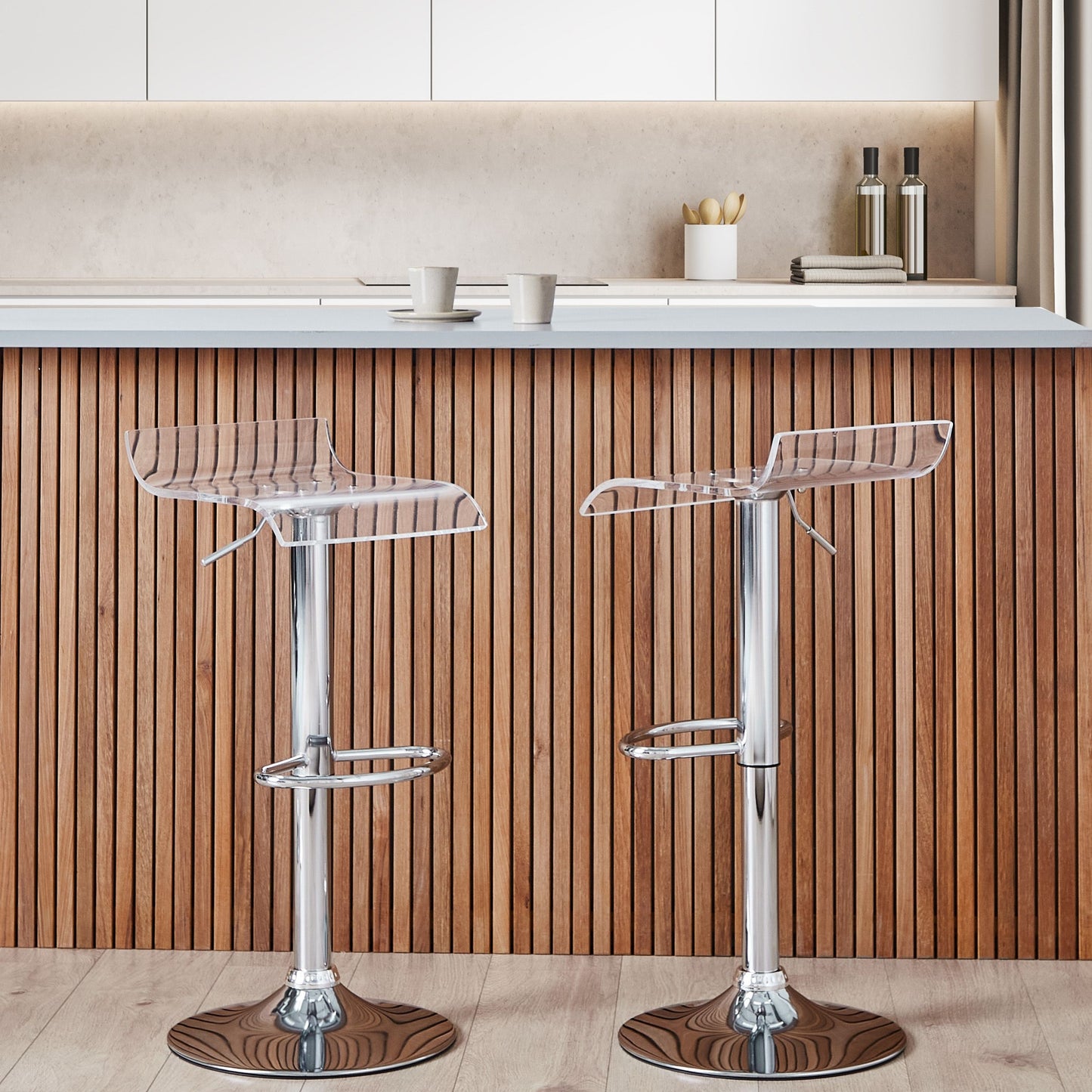 Acrylic Bar Stool Set of 2 Swivel Gas Lift Adjustable Height Modern Counter Stools