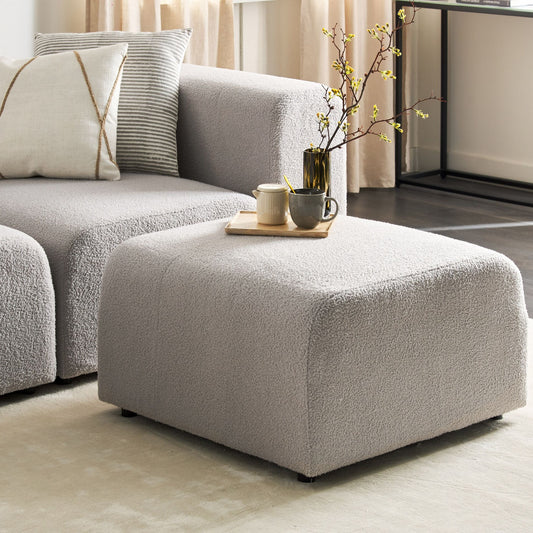Light Grey Boucle Ottoman Footstool Minimalist