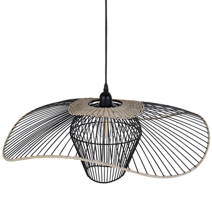 Pentant Pendant Lamp Black Iron And Rattan Shade Hanging Light For Modern Decor For Any Room