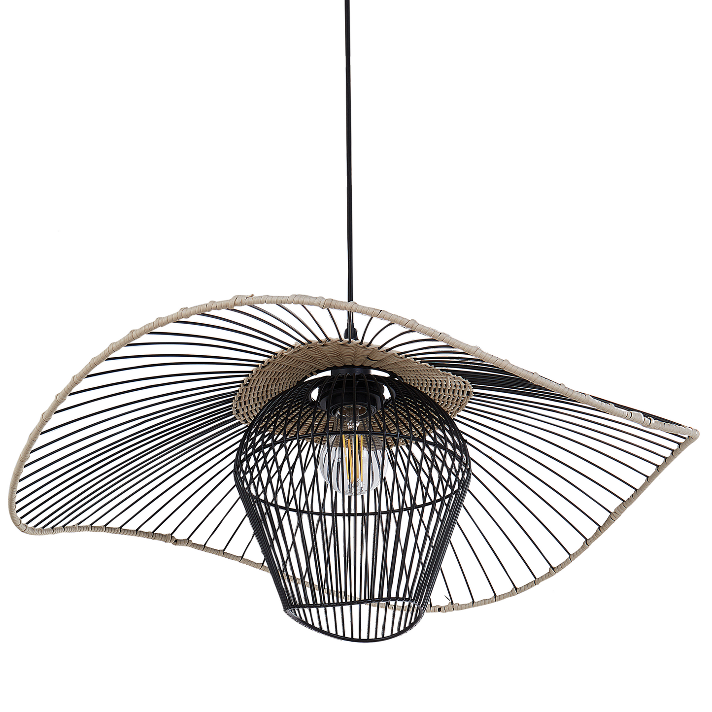 Pentant Pendant Lamp Black Iron And Rattan Shade Hanging Light For Modern Decor For Any Room