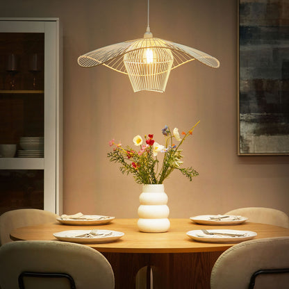 Pentant Black Pendant Lamp With Metal And Rattan Shade