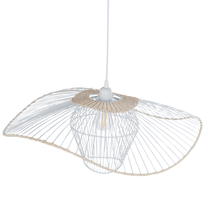 Pentant Black Pendant Lamp With Metal And Rattan Shade