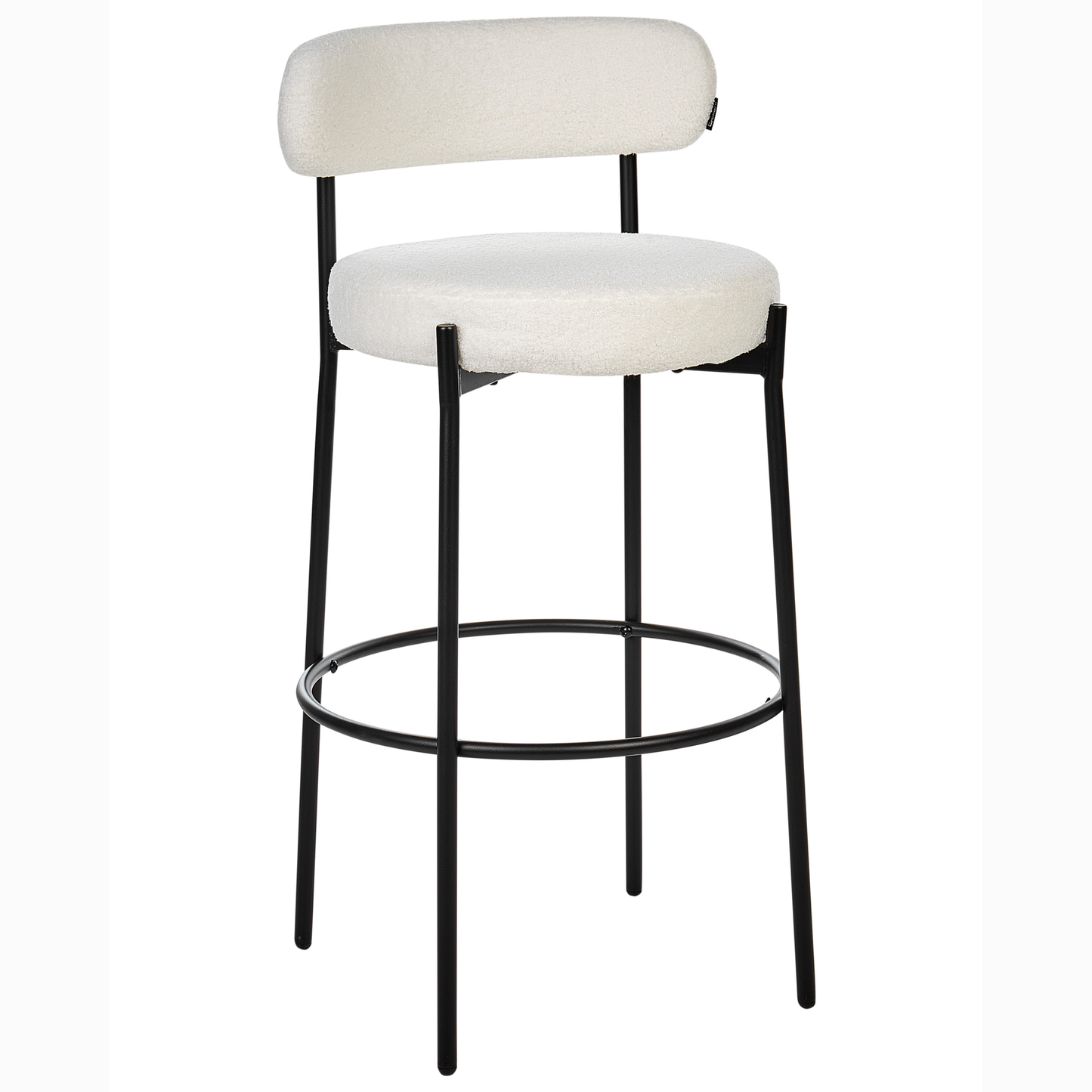 Living Set Of 2 White Boucle Bar Stools With Black Steel Legs Modern Dining Chairs