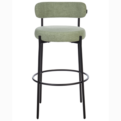 Set of 2 Light Green Boucle Bar Stools with Black Steel Legs Modern Dining