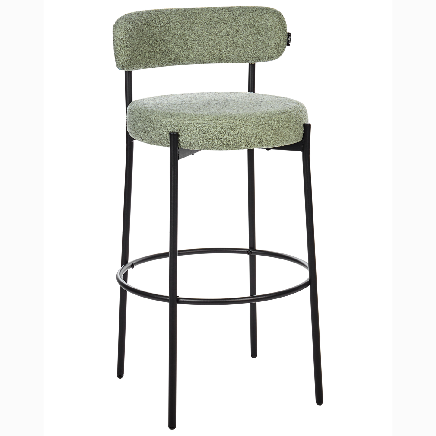 Set of 2 Light Green Boucle Bar Stools with Black Steel Legs Modern Dining