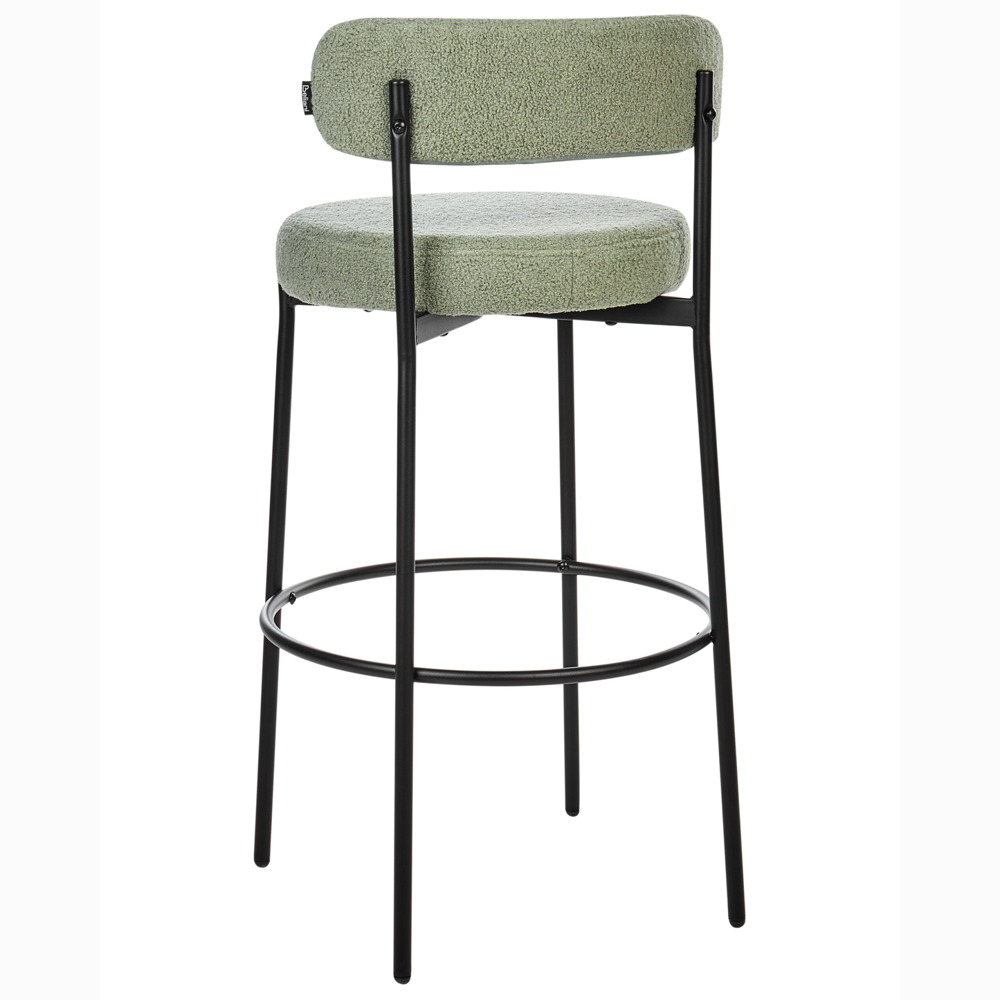 Set of 2 Light Green Boucle Bar Stools with Black Steel Legs Modern Dining