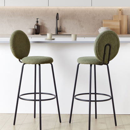 Astra Home Set Of 2 Green Boucle Bar Stools With Black Steel Legs