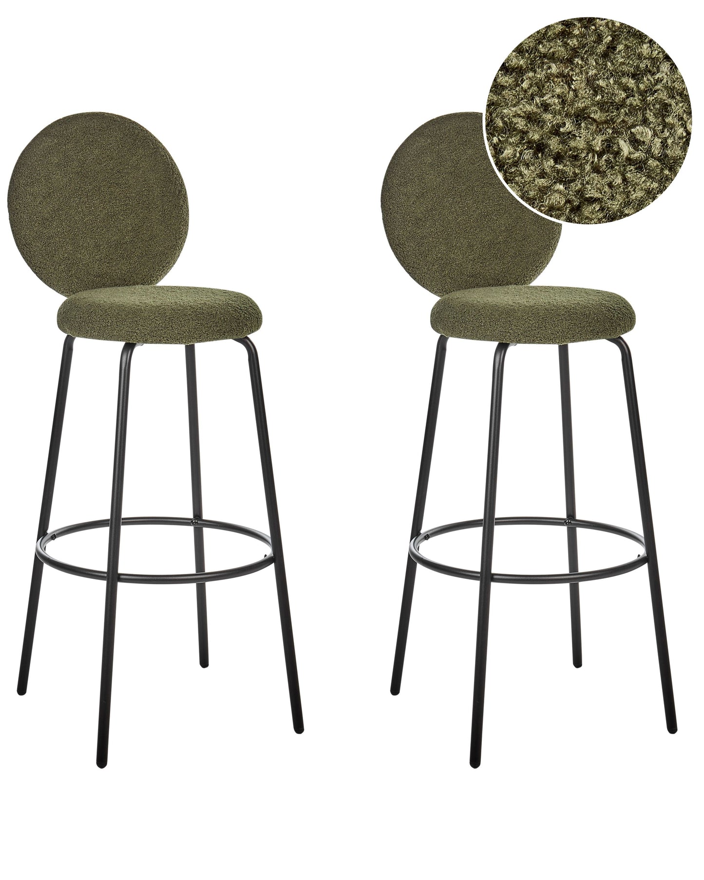 Astra Home Set Of 2 Green Boucle Bar Stools With Black Steel Legs