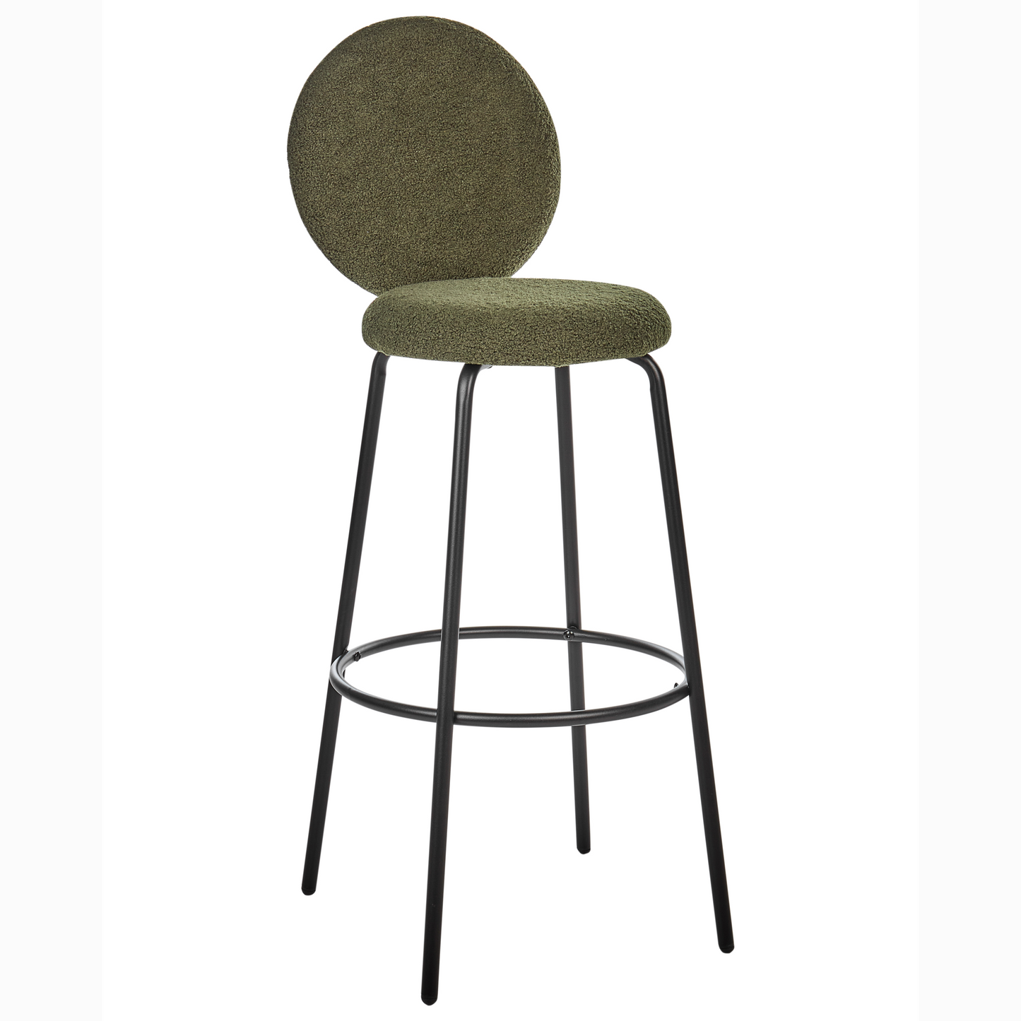 Astra Home Set Of 2 Green Boucle Bar Stools With Black Steel Legs