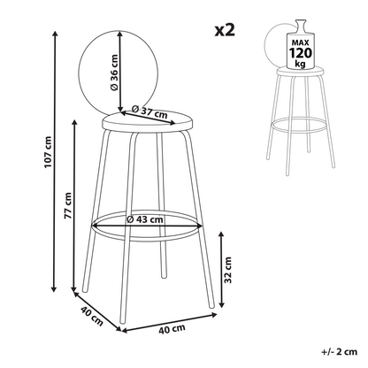 Astra Home Set Of 2 Green Boucle Bar Stools With Black Steel Legs