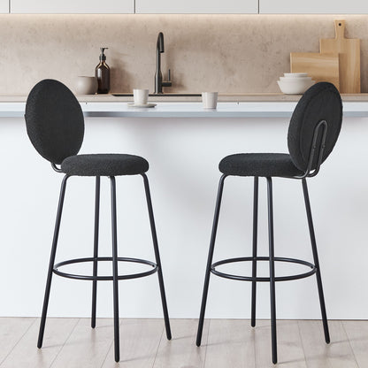 Bar Stools Set of 2 Black Boucle with Steel Legs