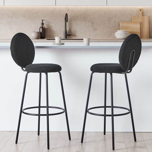 Bar Stools Set of 2 Black Boucle with Steel Legs