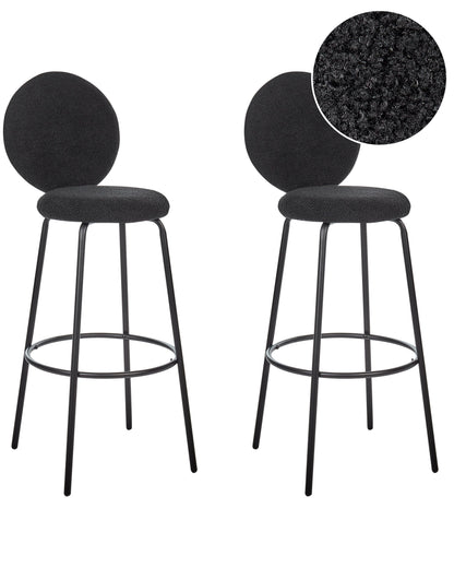 Bar Stools Set of 2 Black Boucle with Steel Legs