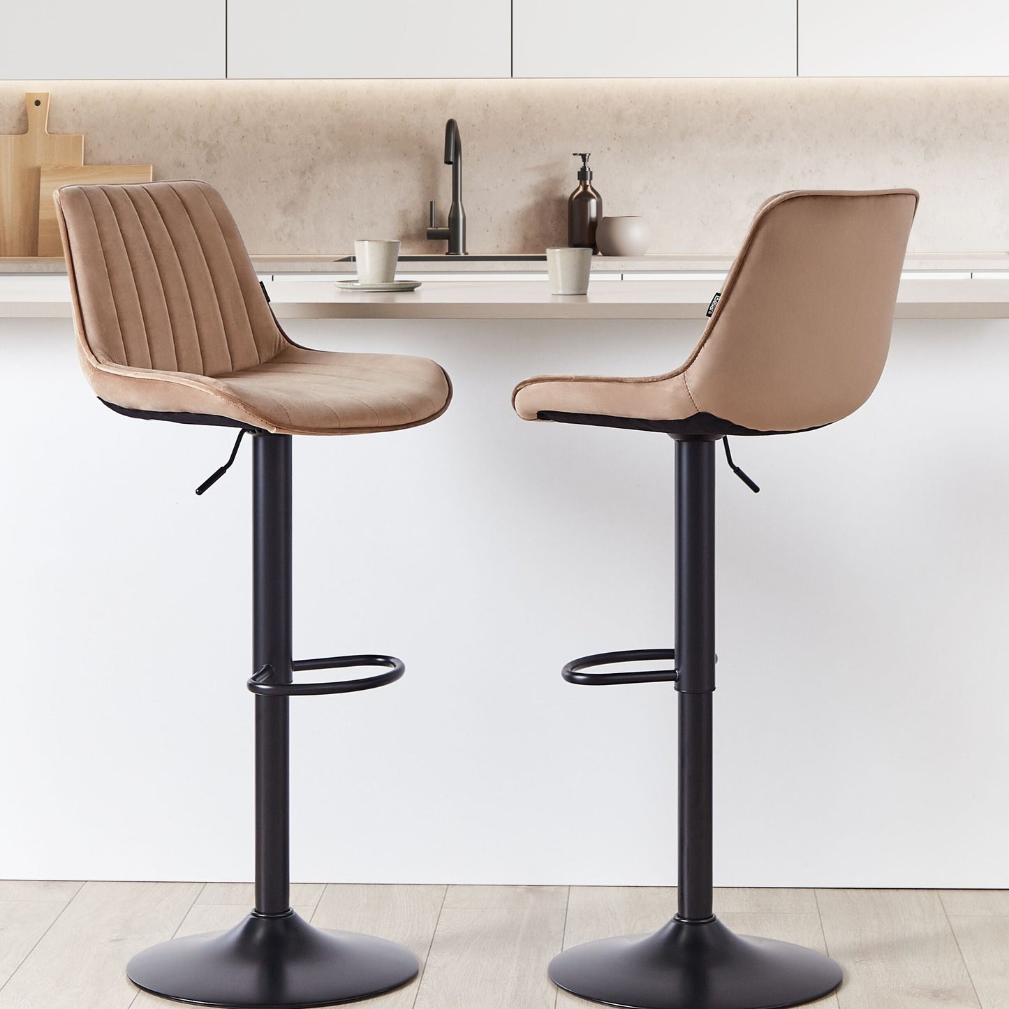 Light Brown Velvet Bar Stools 2 Pack Height Adjustable