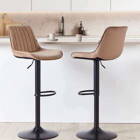 Light Brown Velvet Bar Stools 2 Pack Height Adjustable