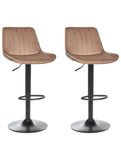 Light Brown Velvet Bar Stools 2 Pack Height Adjustable