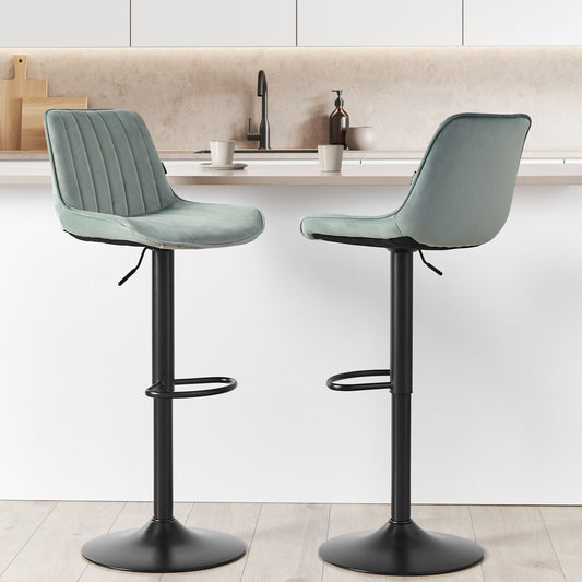 Mint Green Velvet Bar Stool Set 2 Height Adjustable Swivel