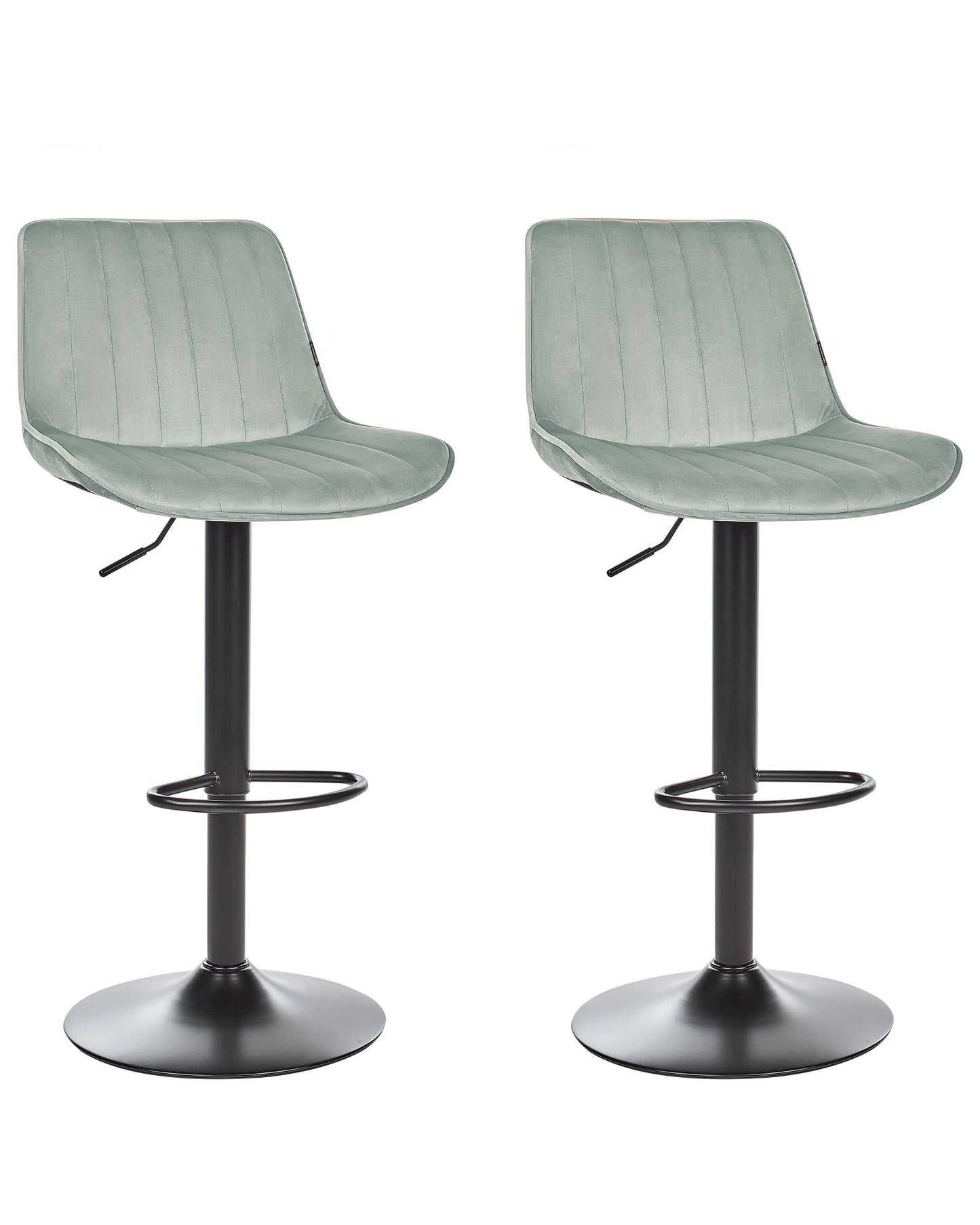 Mint Green Velvet Bar Stool Set 2 Height Adjustable Swivel