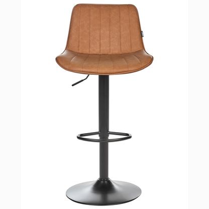 Brown Faux Leather Bar Stool Set Of 2 Height Adjustable Swivel With Footrest