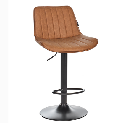 Brown Faux Leather Bar Stool Set Of 2 Height Adjustable Swivel With Footrest