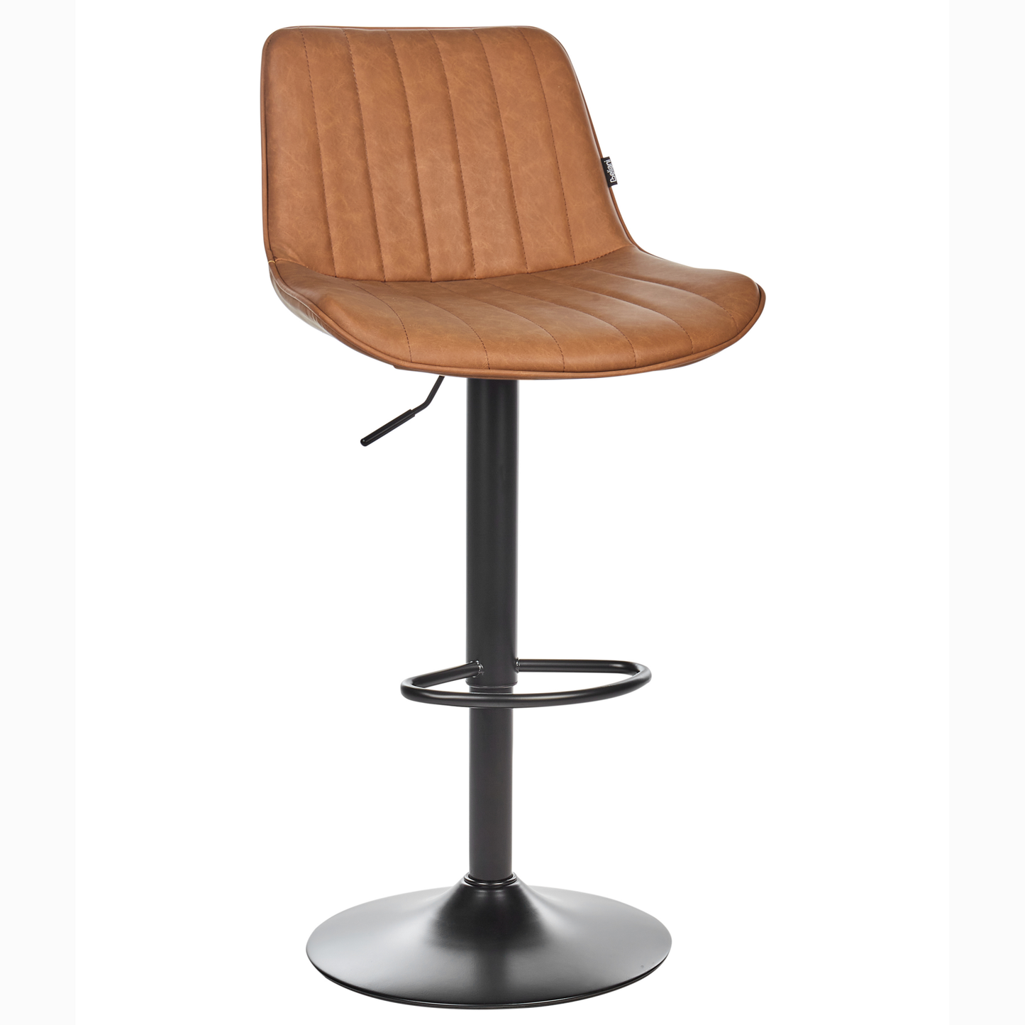 Brown Faux Leather Bar Stool Set Of 2 Height Adjustable Swivel With Footrest