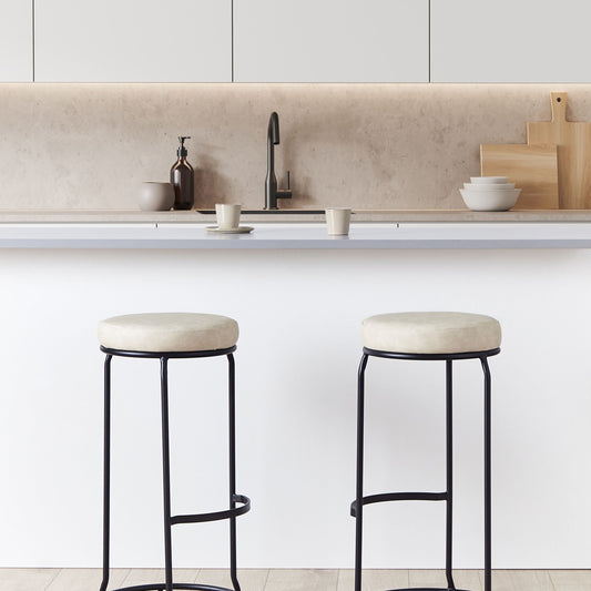 Beige Faux Leather Bar Stools Set of 2 With Black Legs