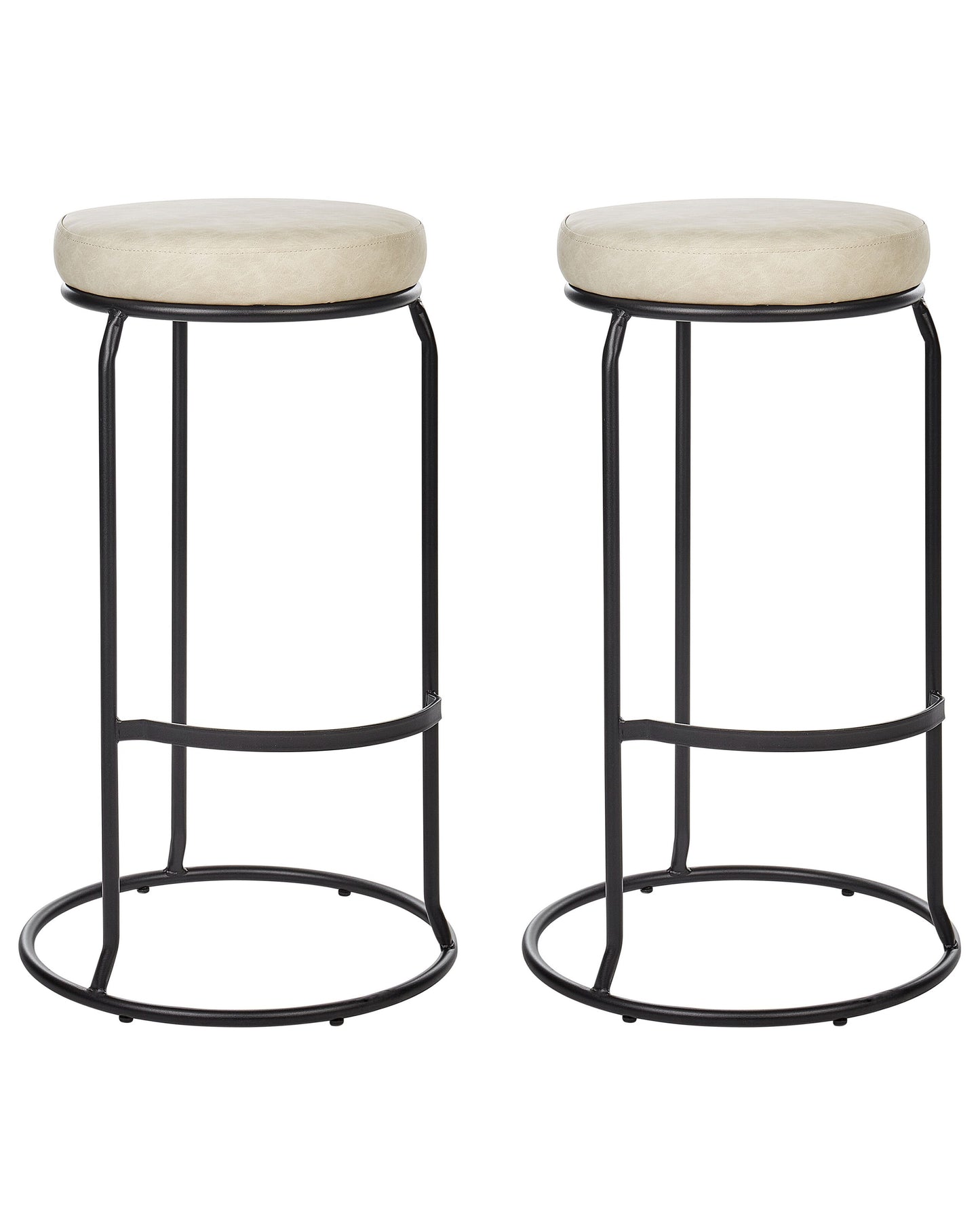 Beige Faux Leather Bar Stools Set of 2 With Black Legs