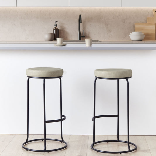Grey Faux Leather Bar Stools Set of 2 for Kitchen Island