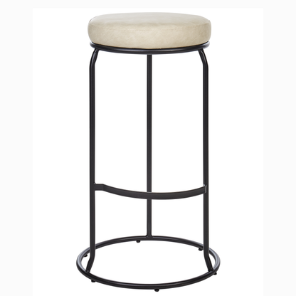 Beige Faux Leather Bar Stools Set of 2 With Black Legs