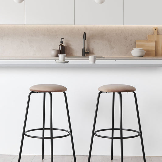 Velvet Bar Stools Set of 2 Light Brown With Footrest