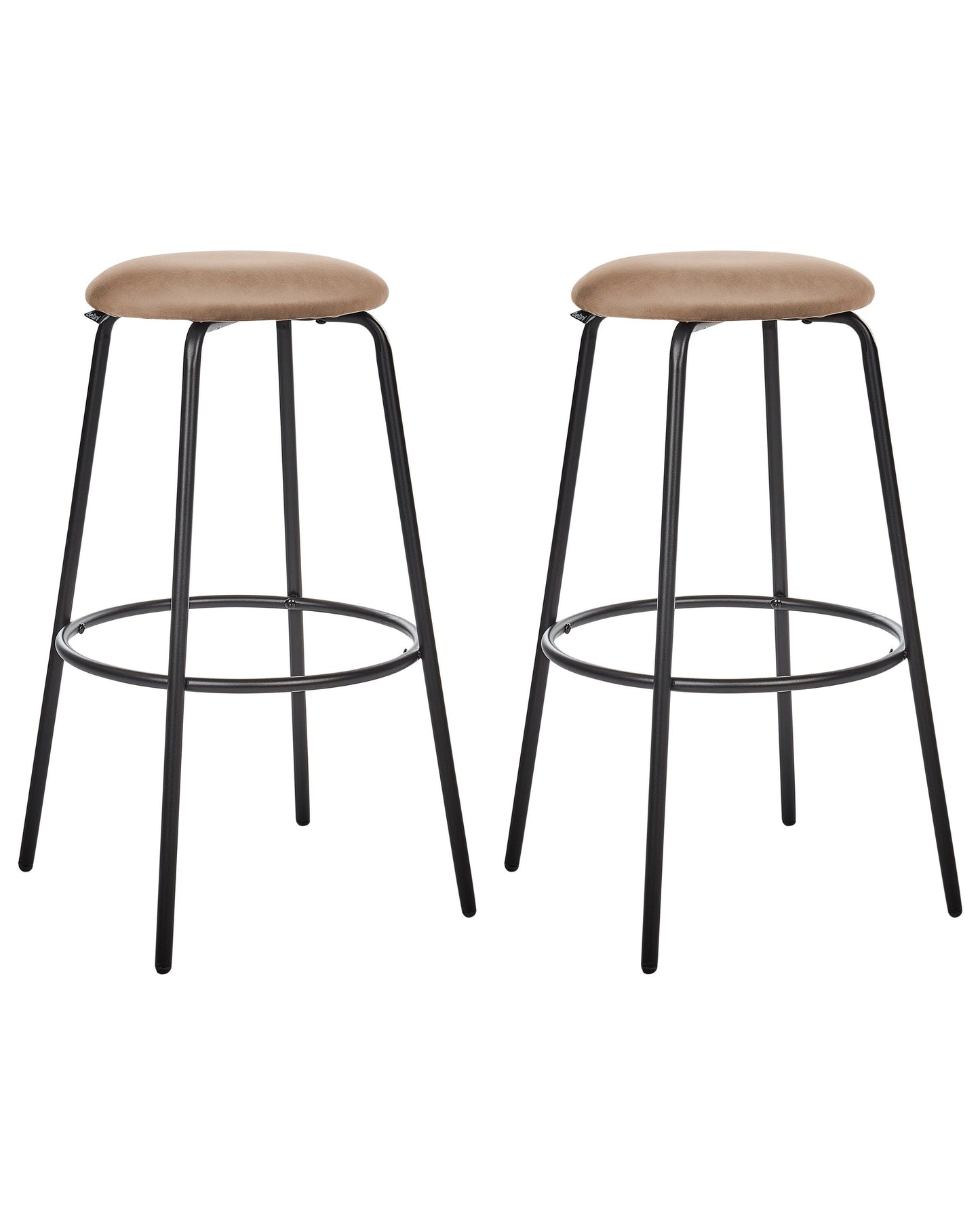 Velvet Bar Stools Set of 2 Light Brown With Footrest