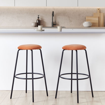 Orange Velvet Bar Stools Set of 2 With Footrests