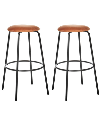 Orange Velvet Bar Stools Set of 2 With Footrests