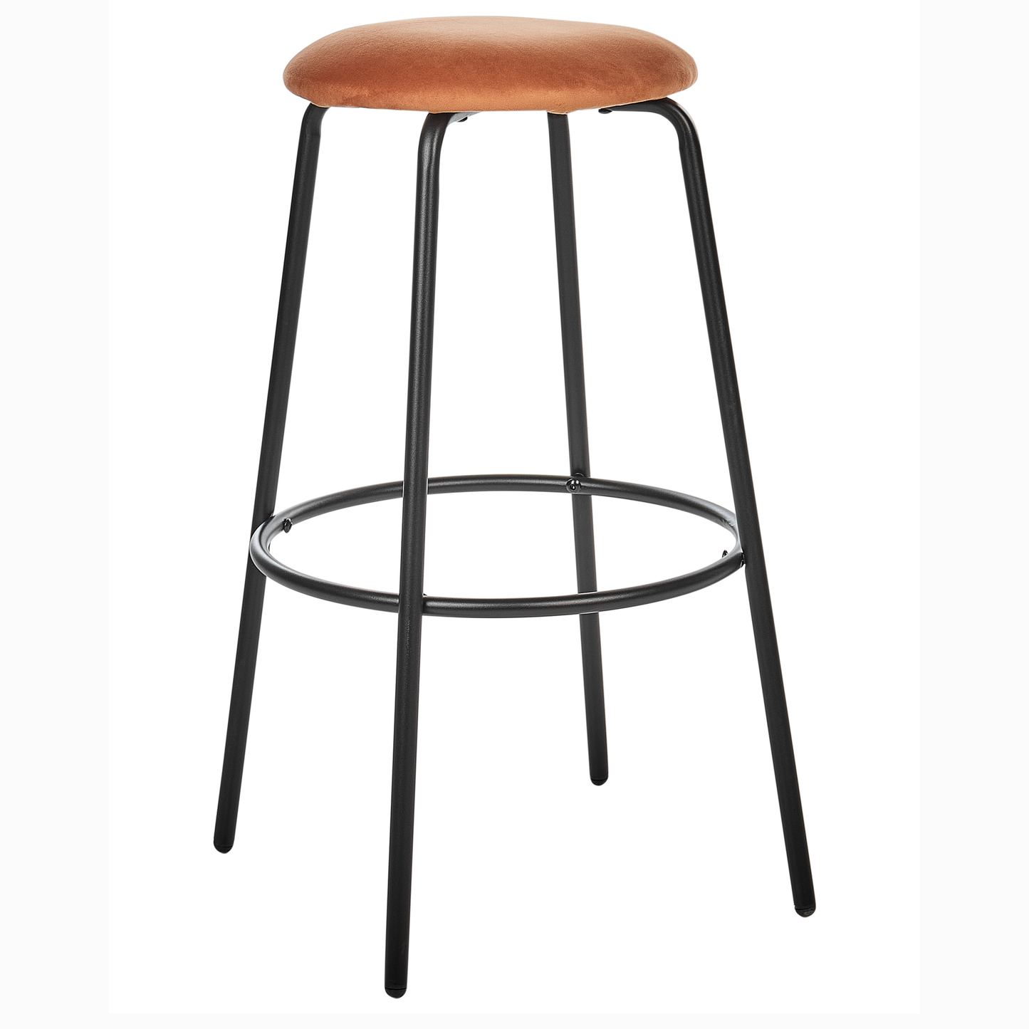 Orange Velvet Bar Stools Set of 2 With Footrests
