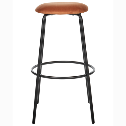 Orange Velvet Bar Stools Set of 2 With Footrests