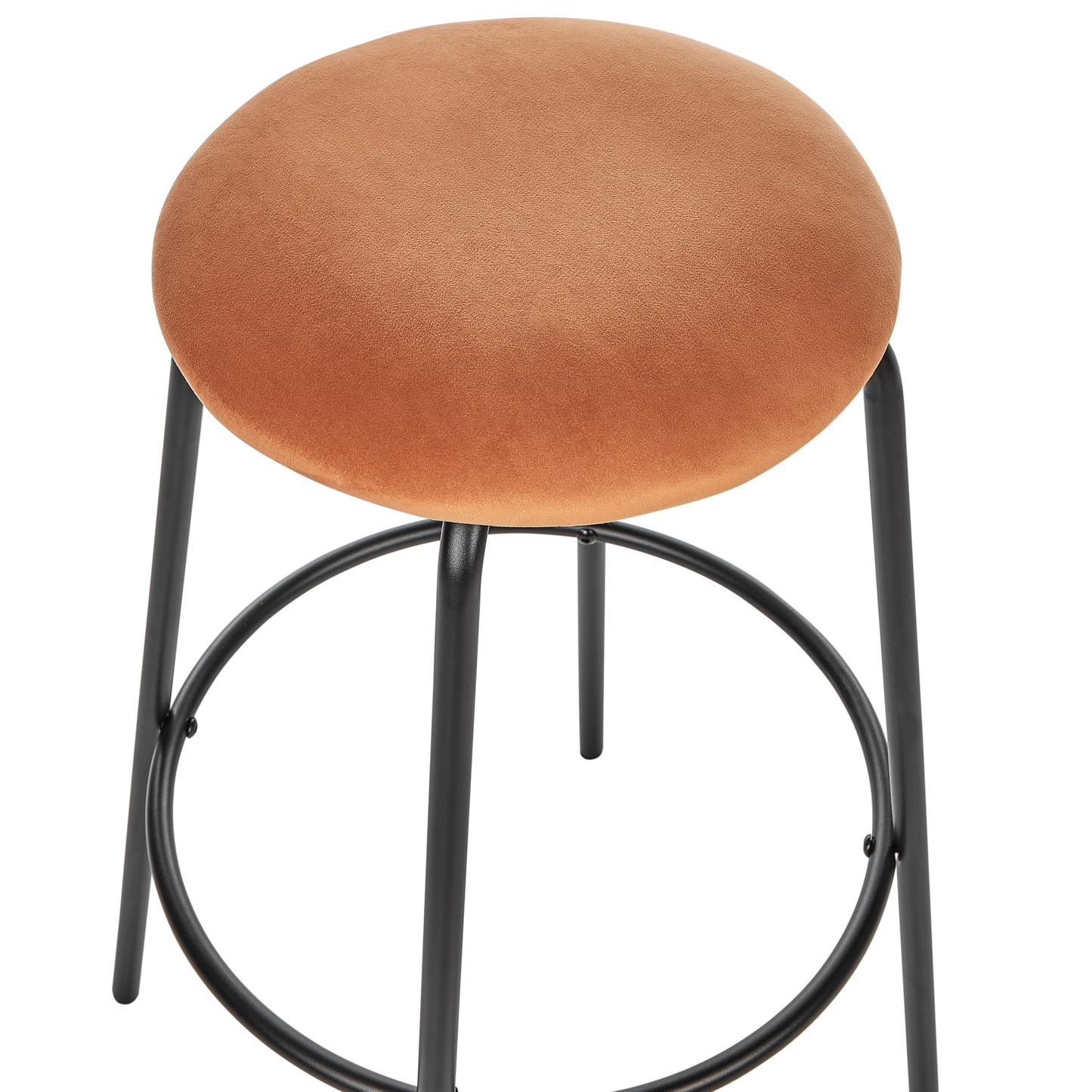 Orange Velvet Bar Stools Set of 2 With Footrests