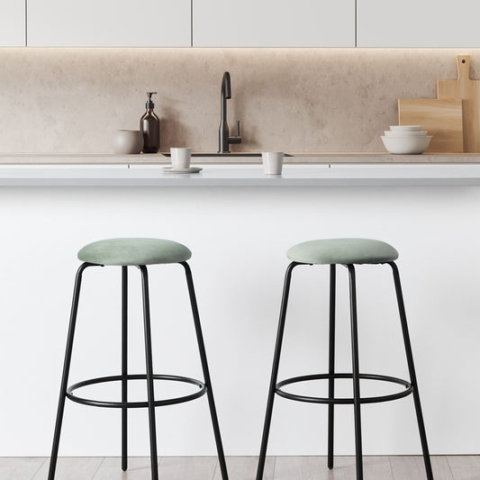Mint Velvet Set of 2 Mint Green Velvet Bar Stools with Footrest